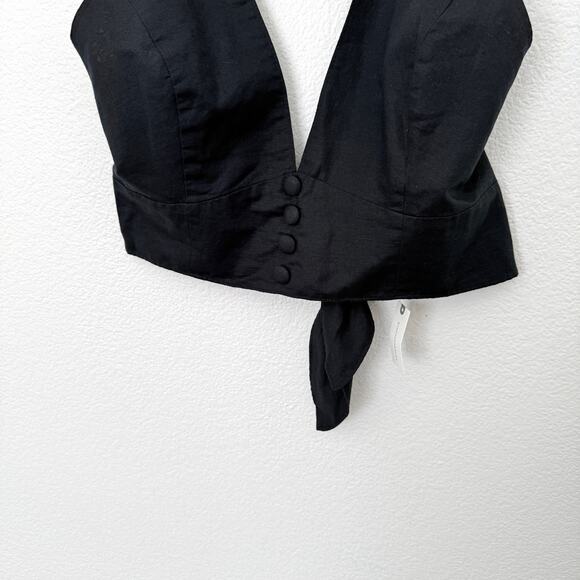 [Anthropologie] Black Linen Blend Retro V-Neck Halter Crop Tank NWT Size Large L - Picture 7 of 9